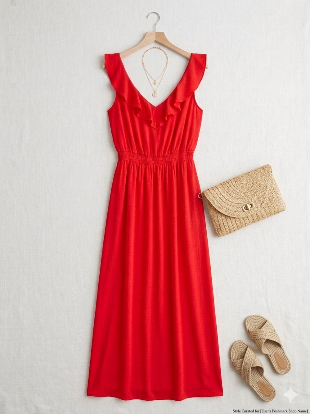 RW&CO. Red Ruffle V‑Neck Maxi Dress